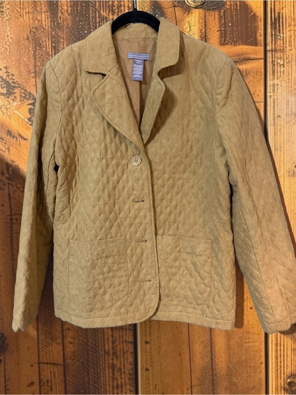 Laura Scott Quilted Faux Suede Blazer Jacket LOT of 2 Camel Brown Sz L